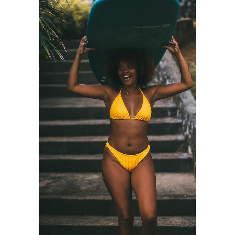 Bikini-Hose Damen Tanga mit hohem Beinausschnitt gerippt - Lulu gelb