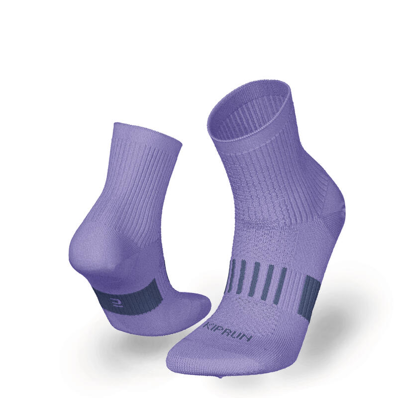 Lot X2 de chaussettes de running confort Enfant - KIPRUN 500 MID mauve et rose