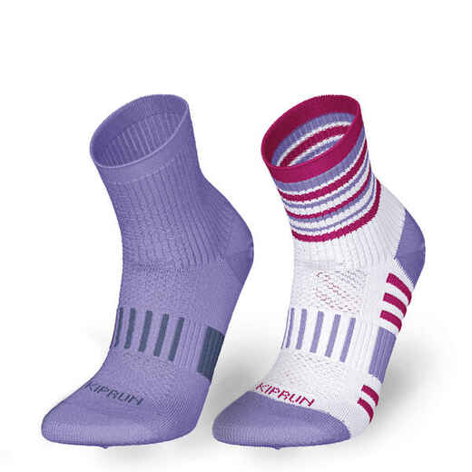 
      Detské bežecké ponožky Kiprun 500 pohodlné fialové a ružové 2 ks
  