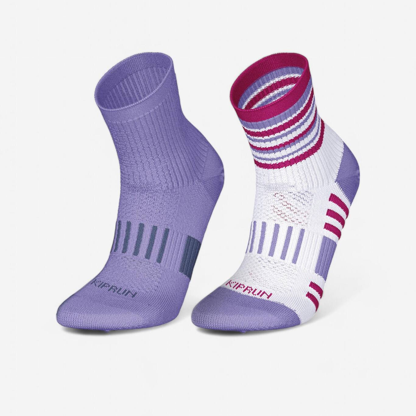 KIPRUN 500 MID kids' comfort running socks 2-pack - mauve and pink