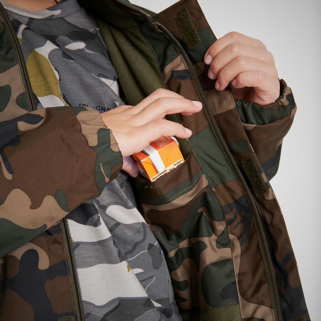 KIDS WARM JACKET 100 CAMOUFLAGE WOODLAND