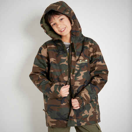 KIDS WARM JACKET 100 CAMOUFLAGE WOODLAND