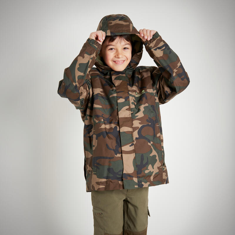 Dětská bunda hřejivá 100 maskovací vzor Woodland