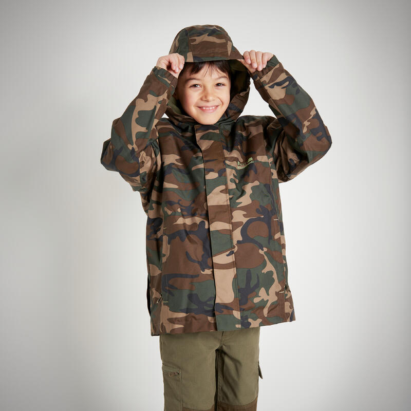 Warme camouflagejas voor kinderen 100 Woodland