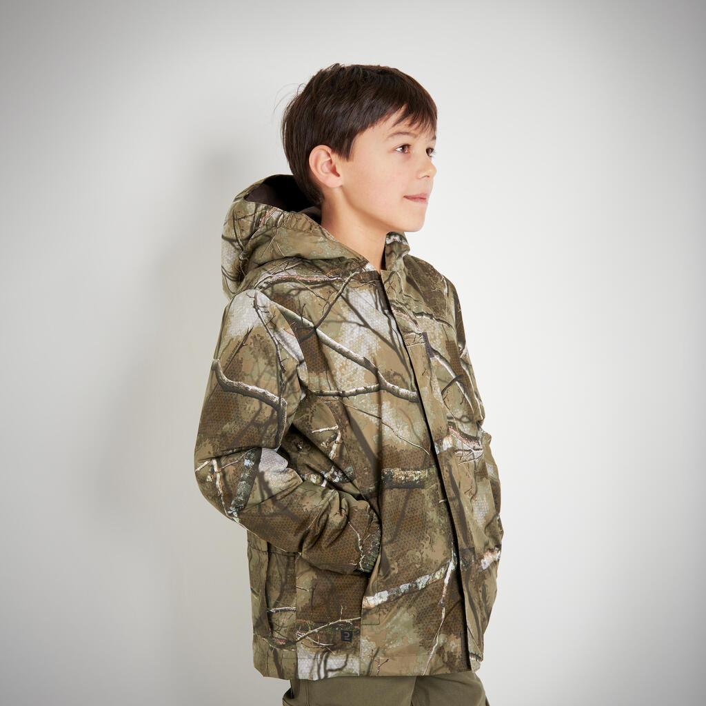 KIDS WARM JACKET 100 CAMOUFLAGE WOODLAND