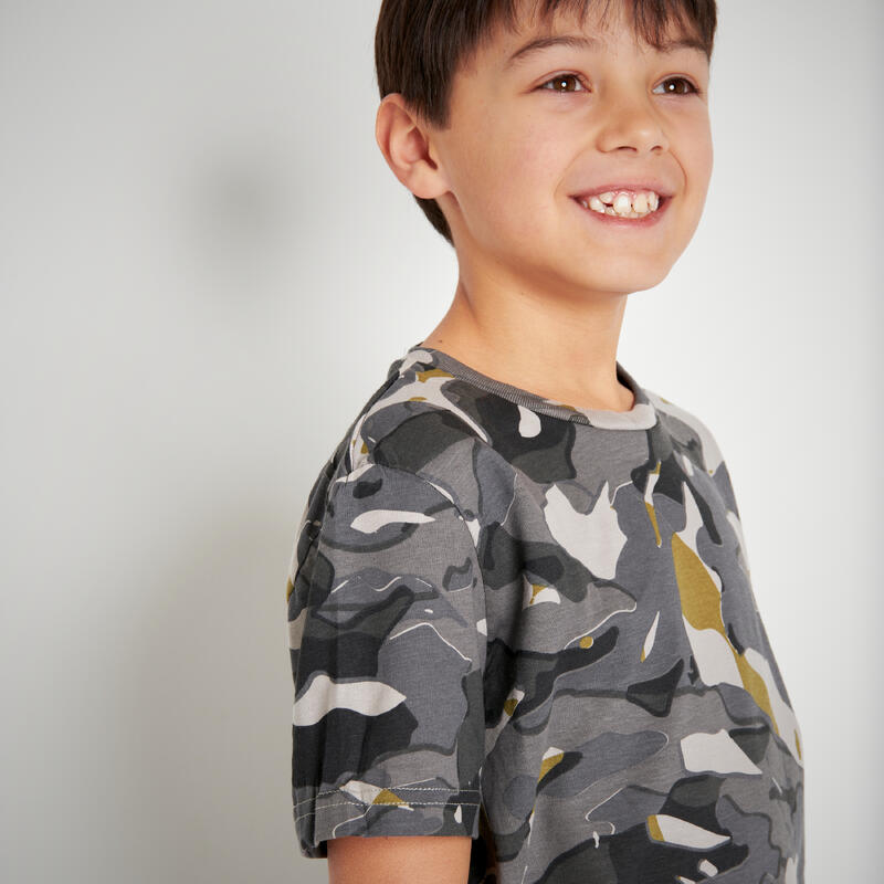 Kinder-T-shirt camouflage Woodland grijs