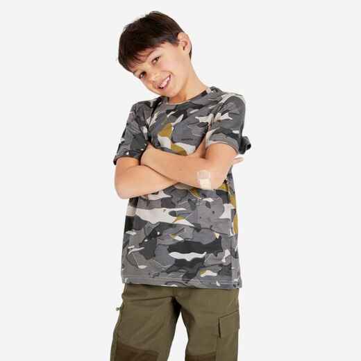 
      Junior Country Sport Short-Sleeved Cotton T-Shirt - 100 Woodland Camouflage Grey
  