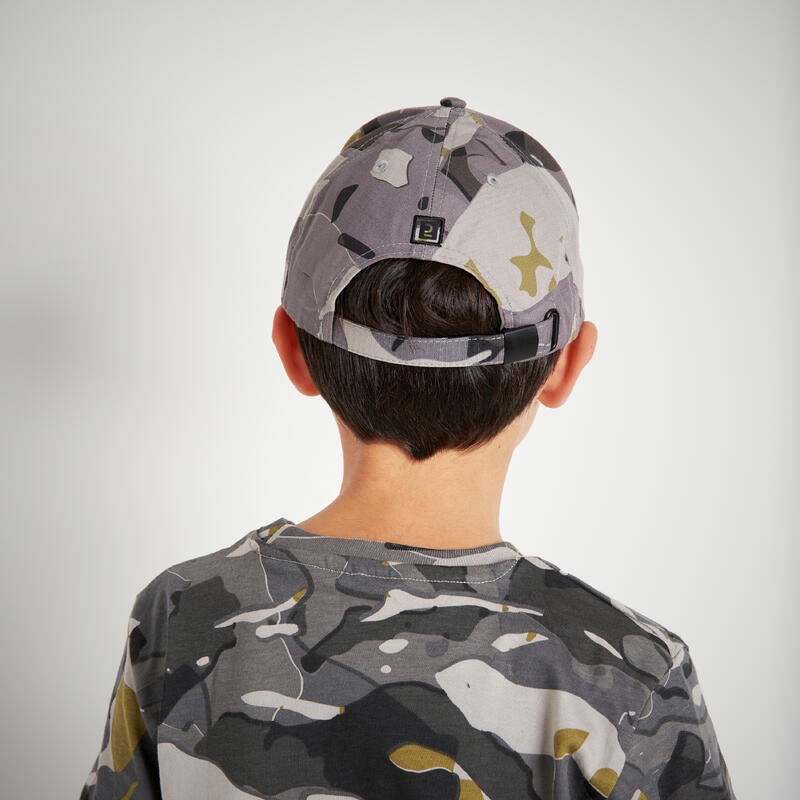 Gorra Caza Solognac 100 Niños Camuflaje Militar Woodland Gris