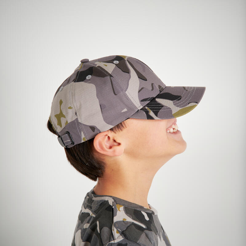 Gorra Caza Solognac 100 Niños Camuflaje Militar Woodland Gris