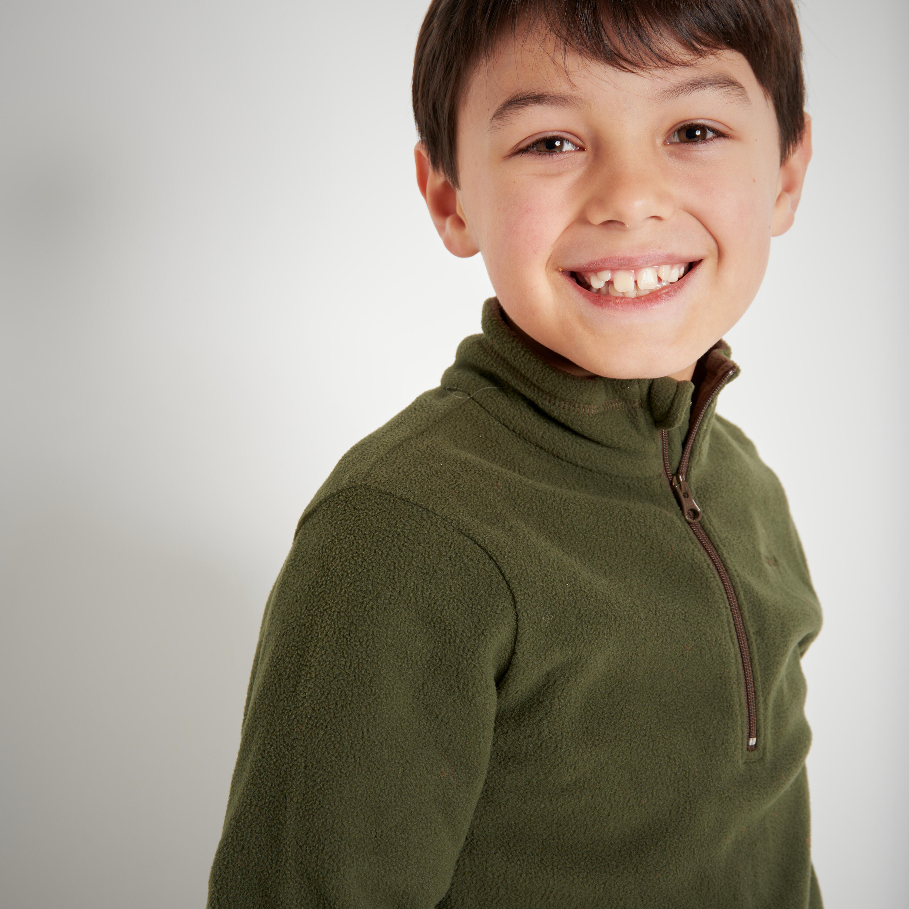 POLAIRE CHASSE DEMI ZIP CHAUDE JUNIOR -100 VERTE 3/9