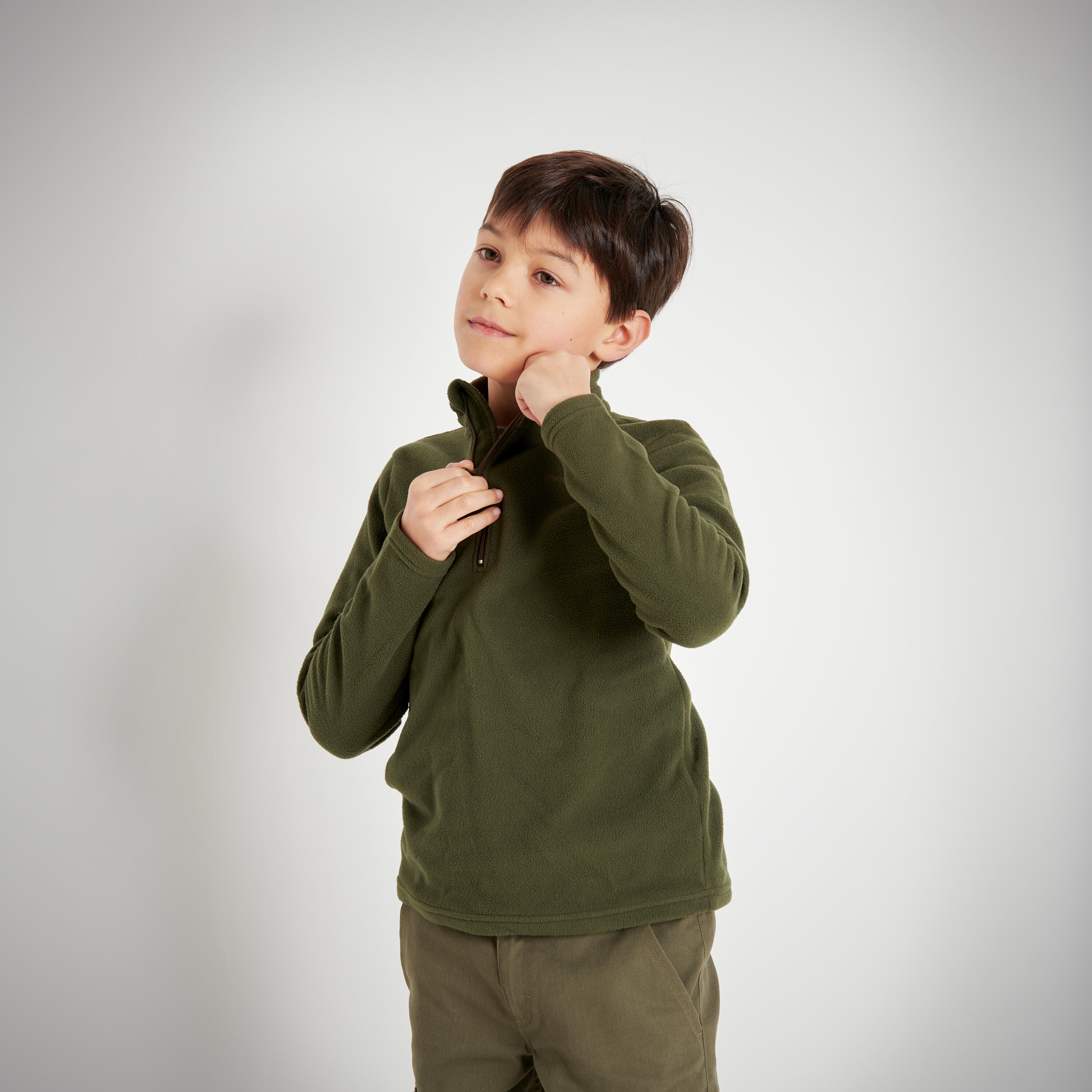 POLAIRE CHASSE DEMI ZIP CHAUDE JUNIOR -100 VERTE 2/9