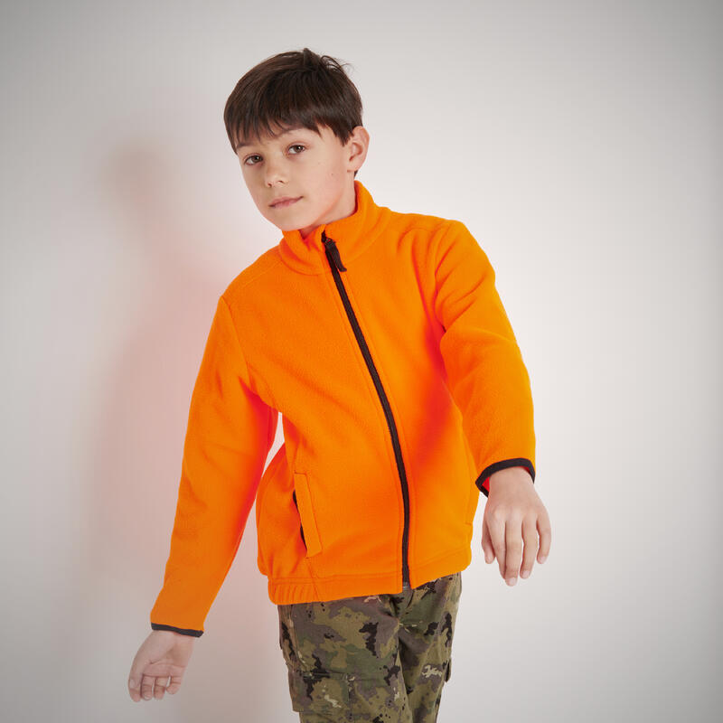 Warm jachtfleecejack voor kinderen 100 fluo-oranje