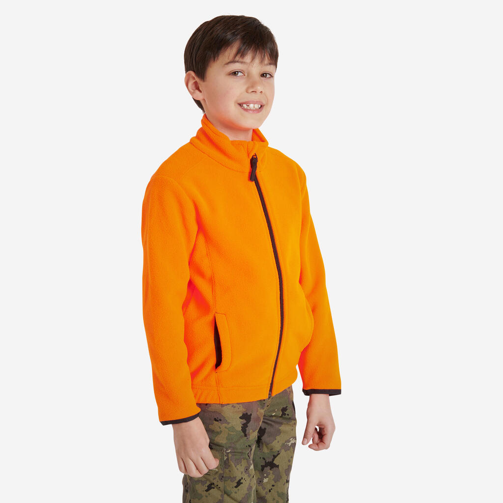 Bērnu medību siltā flīsa jaka “100”, neona oranža