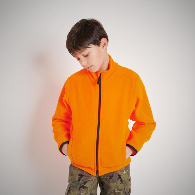 Warm jachtfleecejack voor kinderen 100 fluo-oranje