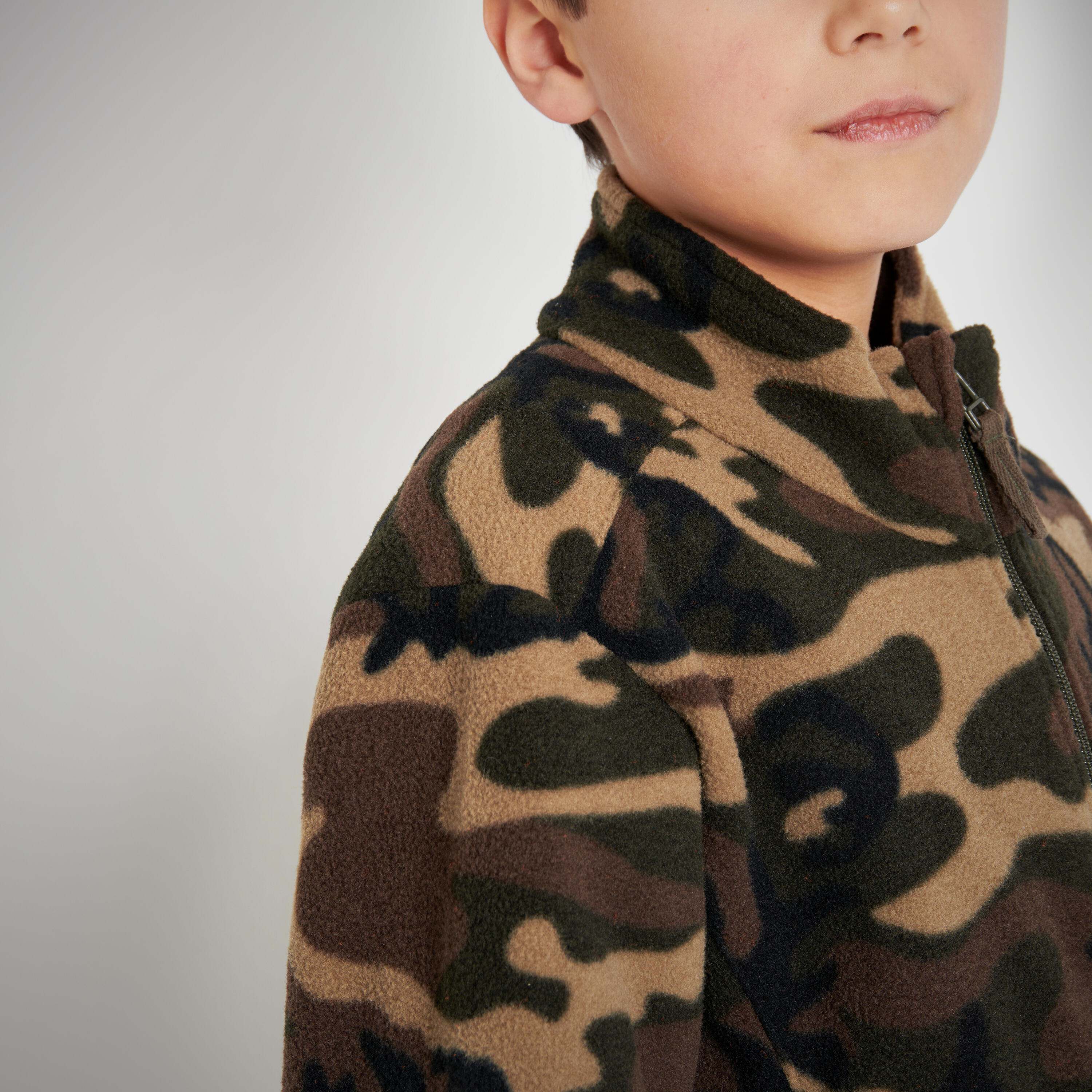 Kids' Hunting Warm Fleece - 100 Camo Green - SOLOGNAC