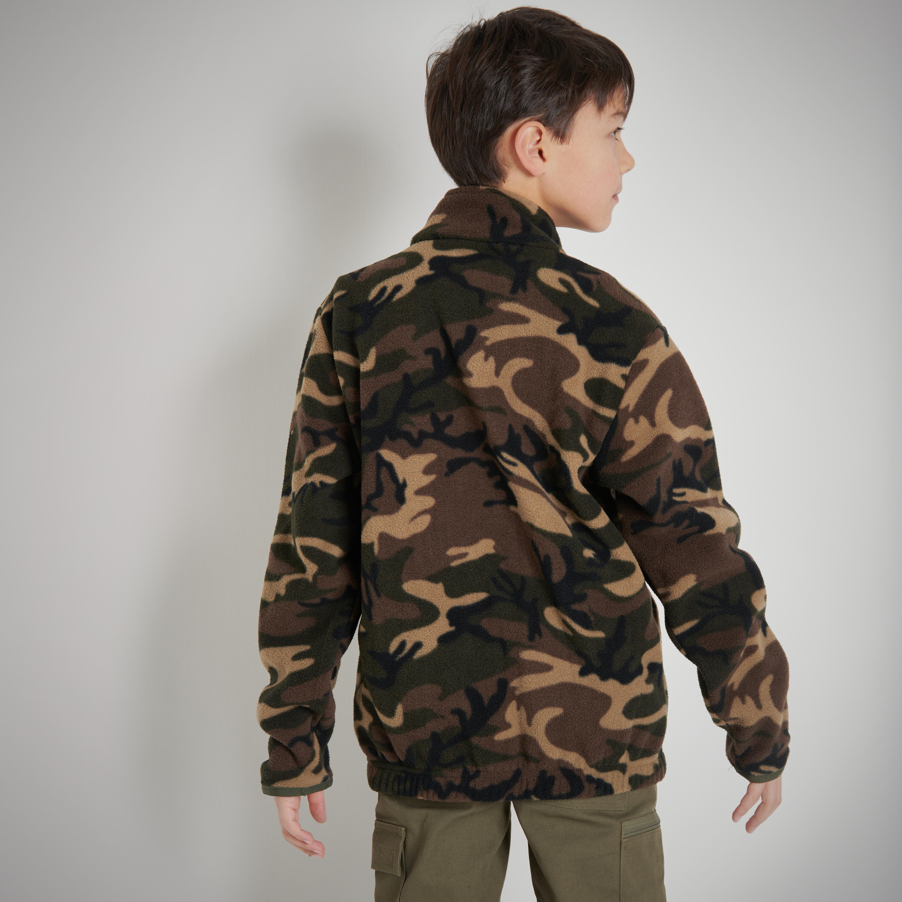 Polaire de chasse chaude enfant - 100 camouflage vert/marron - SOLOGNAC