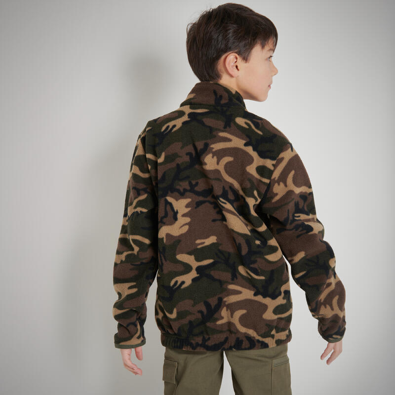 Warme fleece jas voor de jacht kinderen 100 camouflage groen bruin