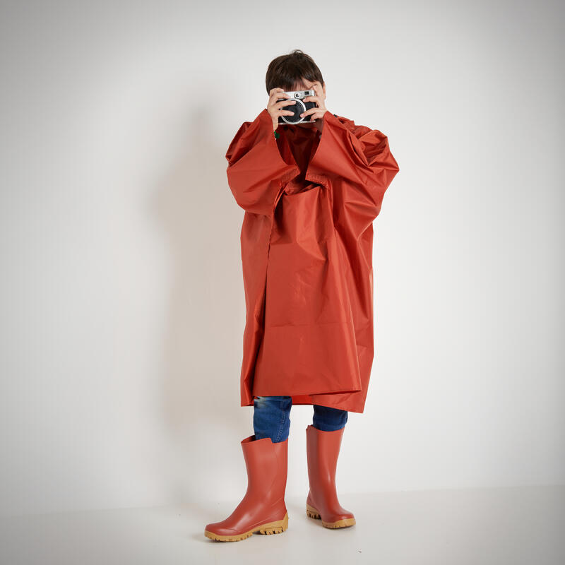 Poncho Lluvia Solognac Glenarm Capa Impermebale Niños Rojo Teja