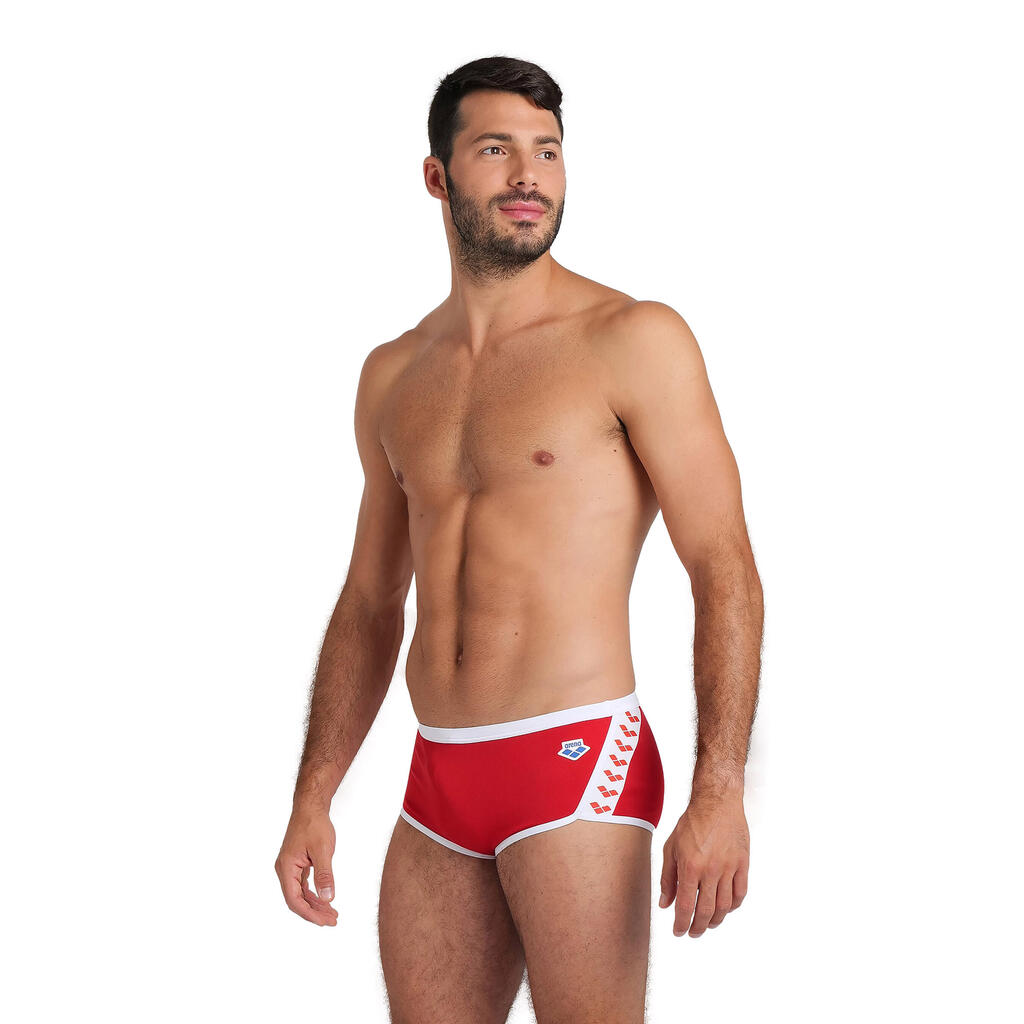 Badehose Slip Herren Arena - Icons rot/weiss 