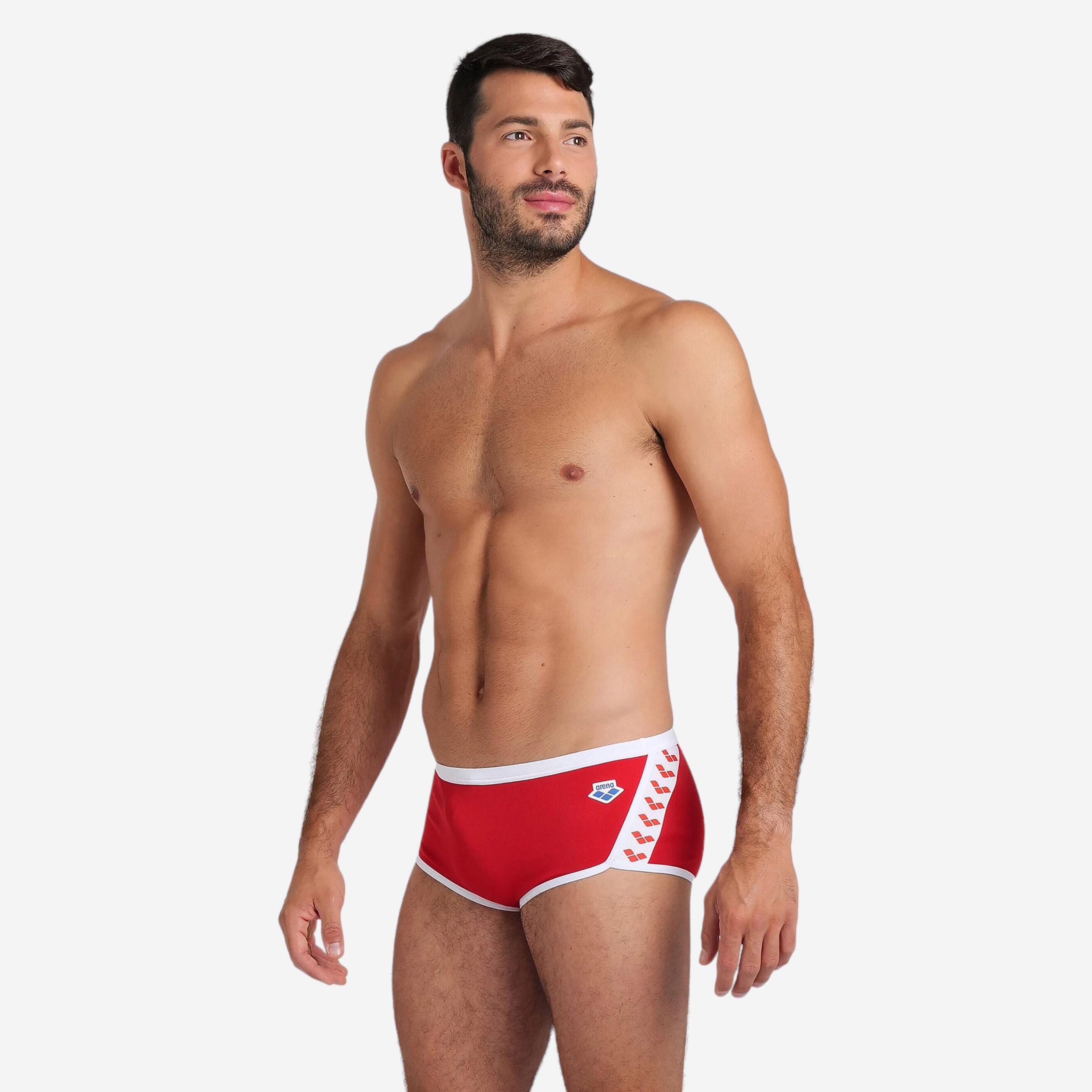 Badehose Slip Herren Arena - Icons rot/weiss