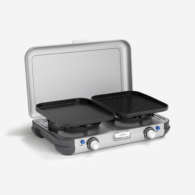 2-pits camping kooktoestel op gas camp & grill plancha. grill en wok
