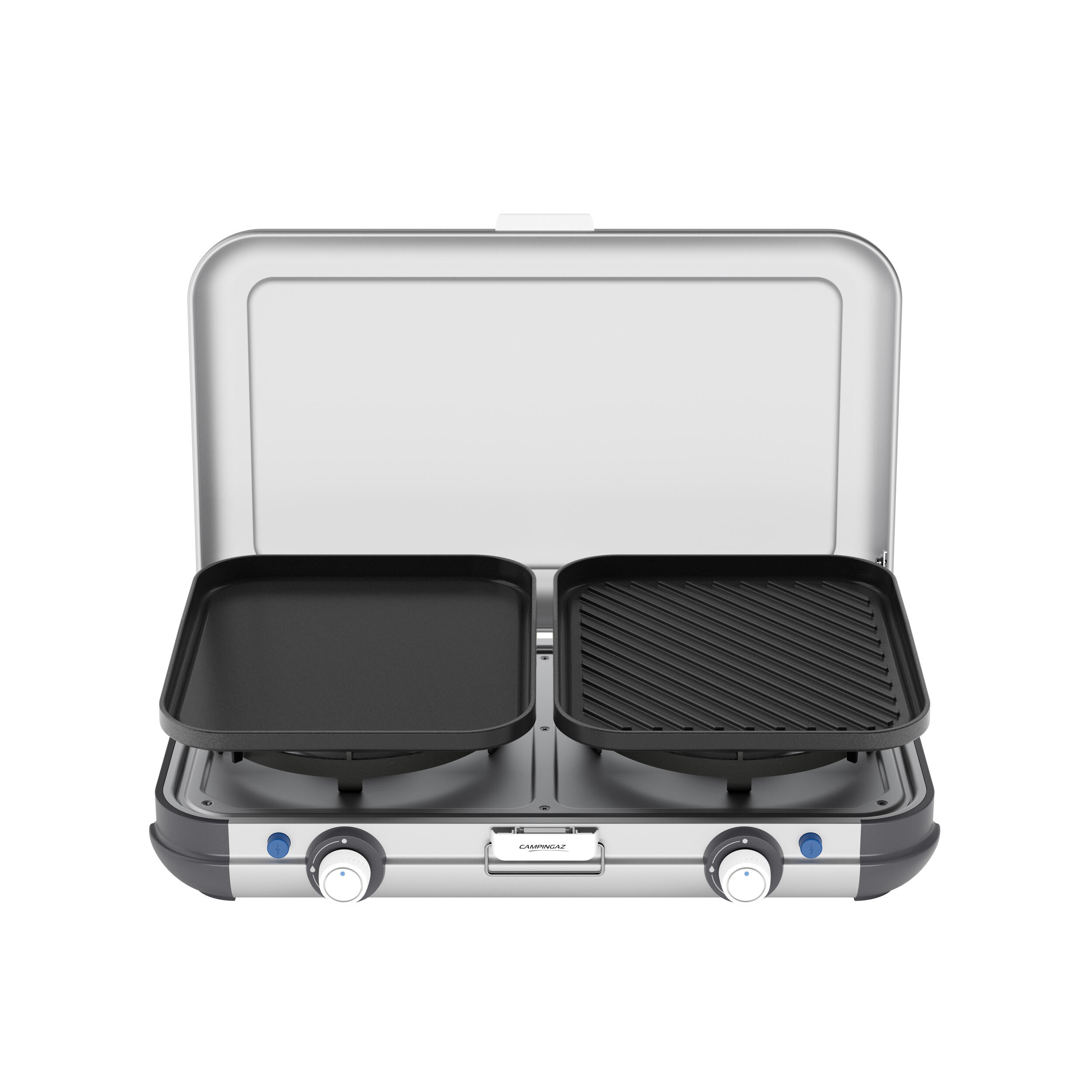 Campingkooktoestel, 2 pitten, draagbaar, outdoor, camping, grill, butaan, tafelgrill met grillplaat voor picknick, grillen Campingkooktoestel, 2 pitten, draagbaar, outdoor, camping, grill, butaan, tafelgrill met grillplaat voor picknick, grillen