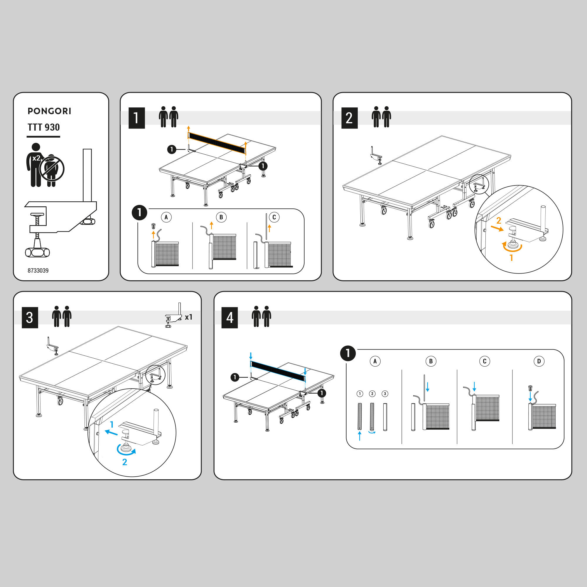 Kit of two posts for indoor table tennis tables PONGORI