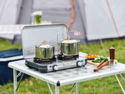 Camping Gas Stove 2-burner Camp & Grill - Plancha, Grill and Wok