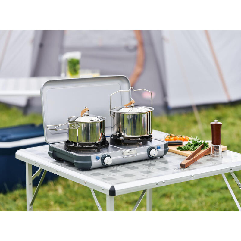 2-pits camping kooktoestel op gas Camp & Grill plancha, grill en wok