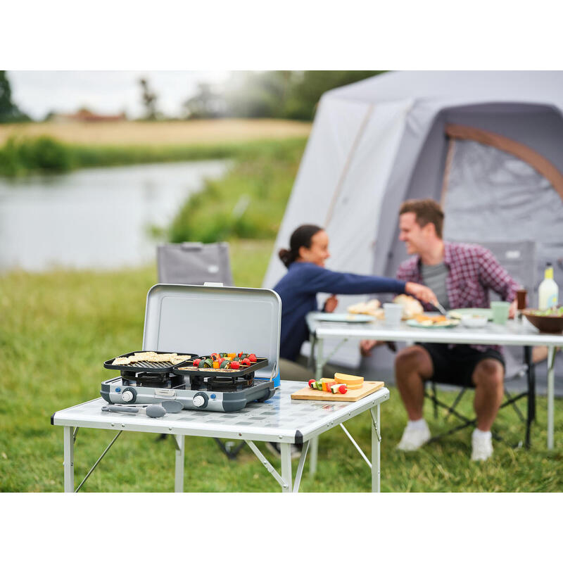 Aragaz de camping cu gaz, 2 arzătoare, Camp & Grill - Plancha, Grill