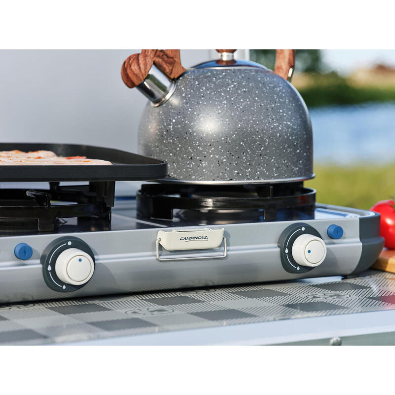 2-pits camping kooktoestel op gas Camp & Grill plancha, grill en wok