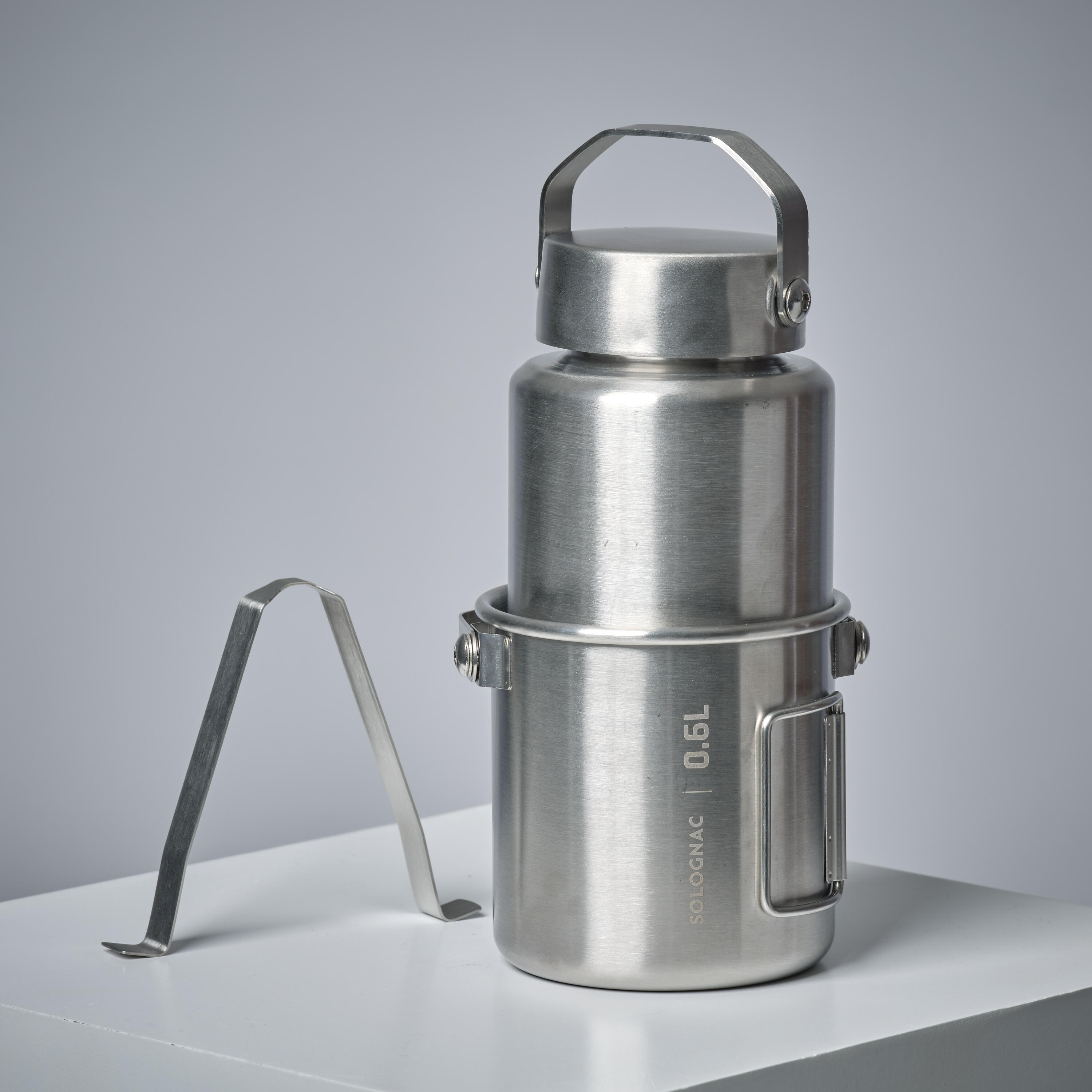 Water Bottle with Screw Cap Stainless Steel 1 L - Bushcraft Grey - SOLOGNAC