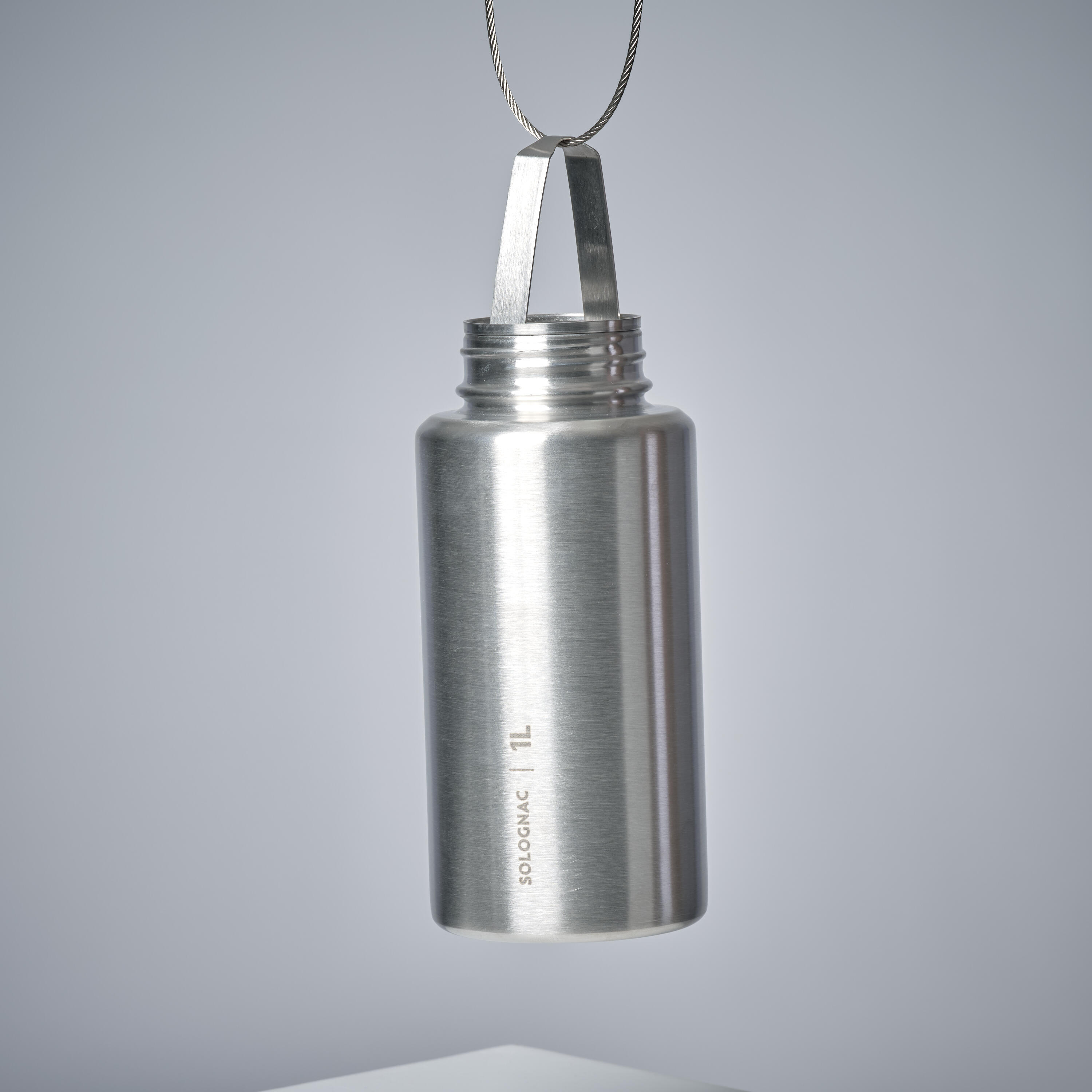 Water Bottle with Screw Cap Stainless Steel 1 L - Bushcraft Grey - SOLOGNAC