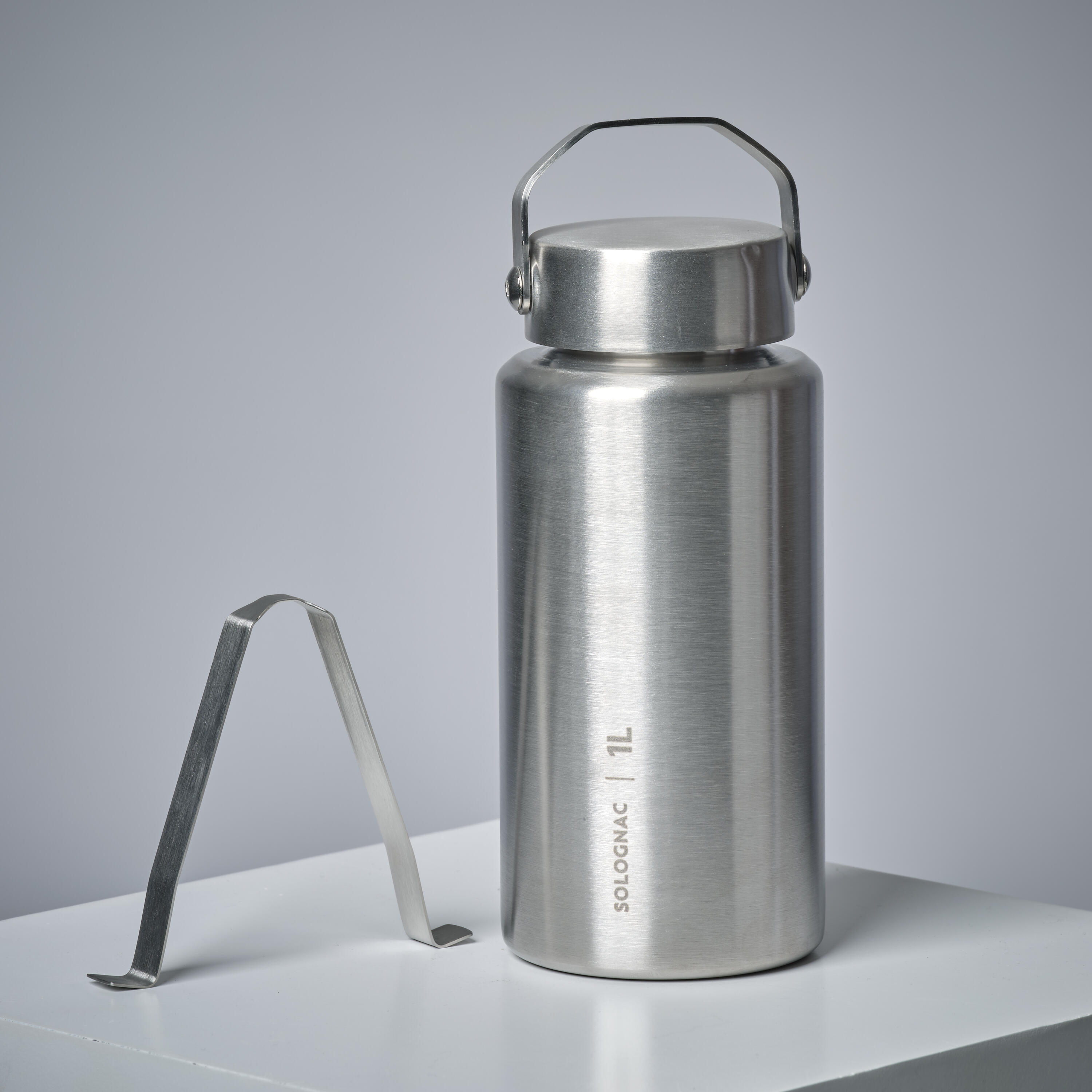 Water Bottle with Screw Cap Stainless Steel 1 L - Bushcraft Grey - SOLOGNAC