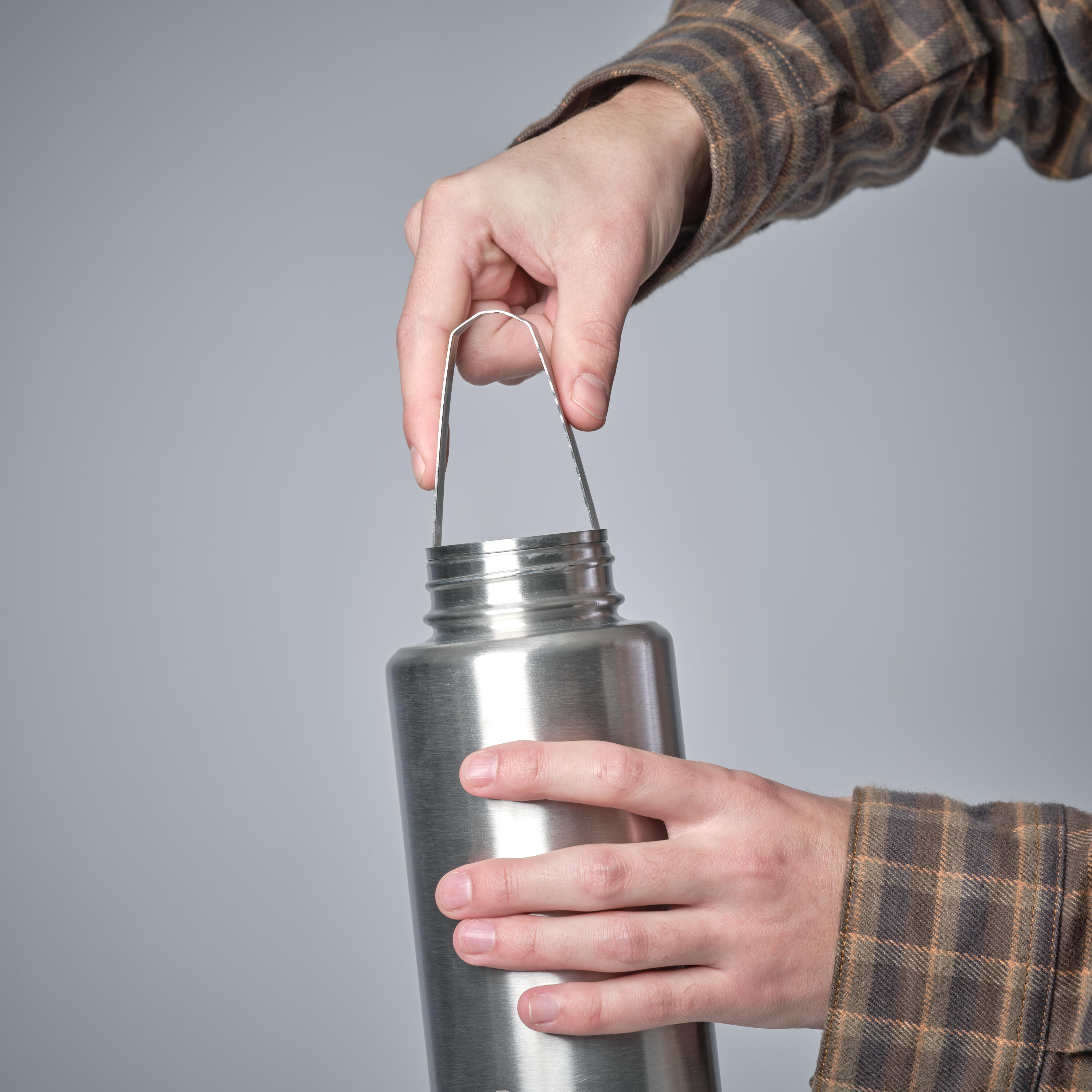 Water Bottle with Screw Cap Stainless Steel 1 L - Bushcraft Grey - SOLOGNAC