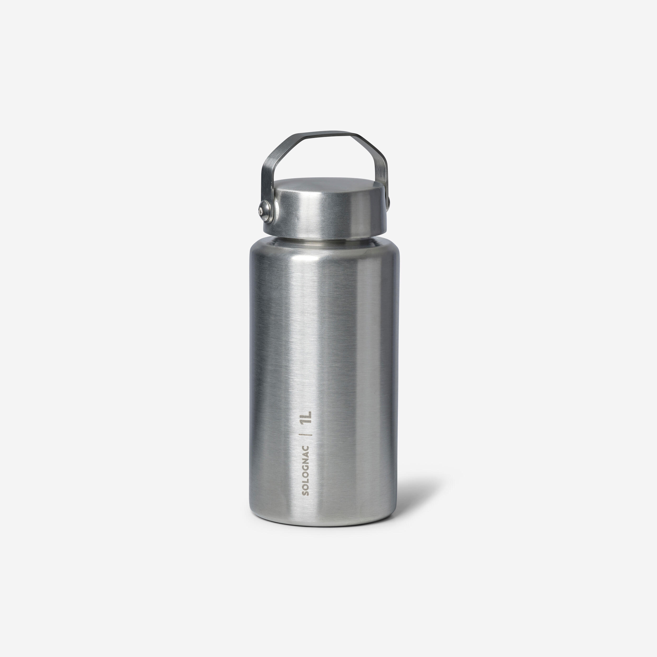 Water Bottle with Screw Cap Stainless Steel 1 L - Bushcraft Grey - SOLOGNAC