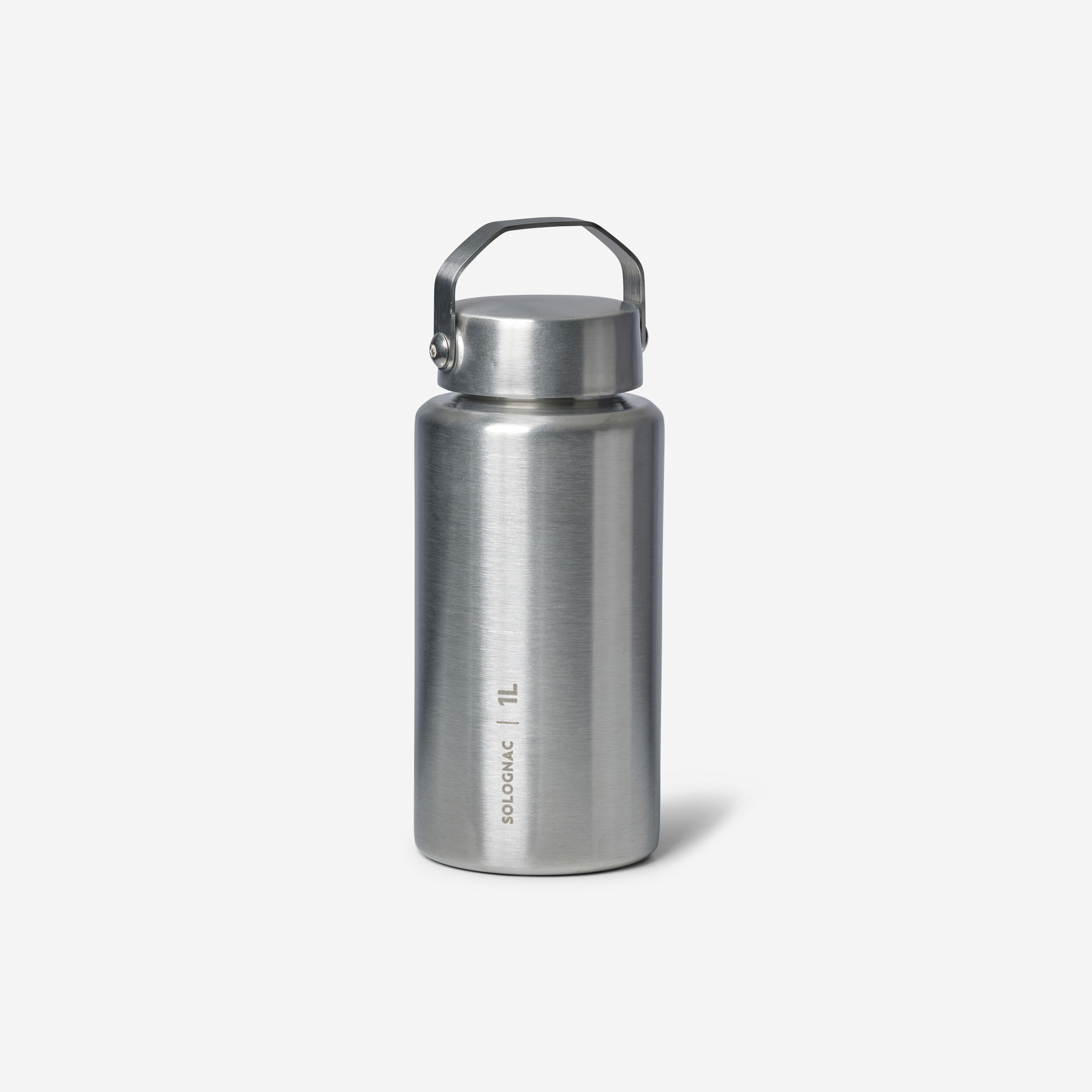 SOLOGNAC WATER BOTTLE with screw cap Bushcraft 1 L Stainless Steel Grey