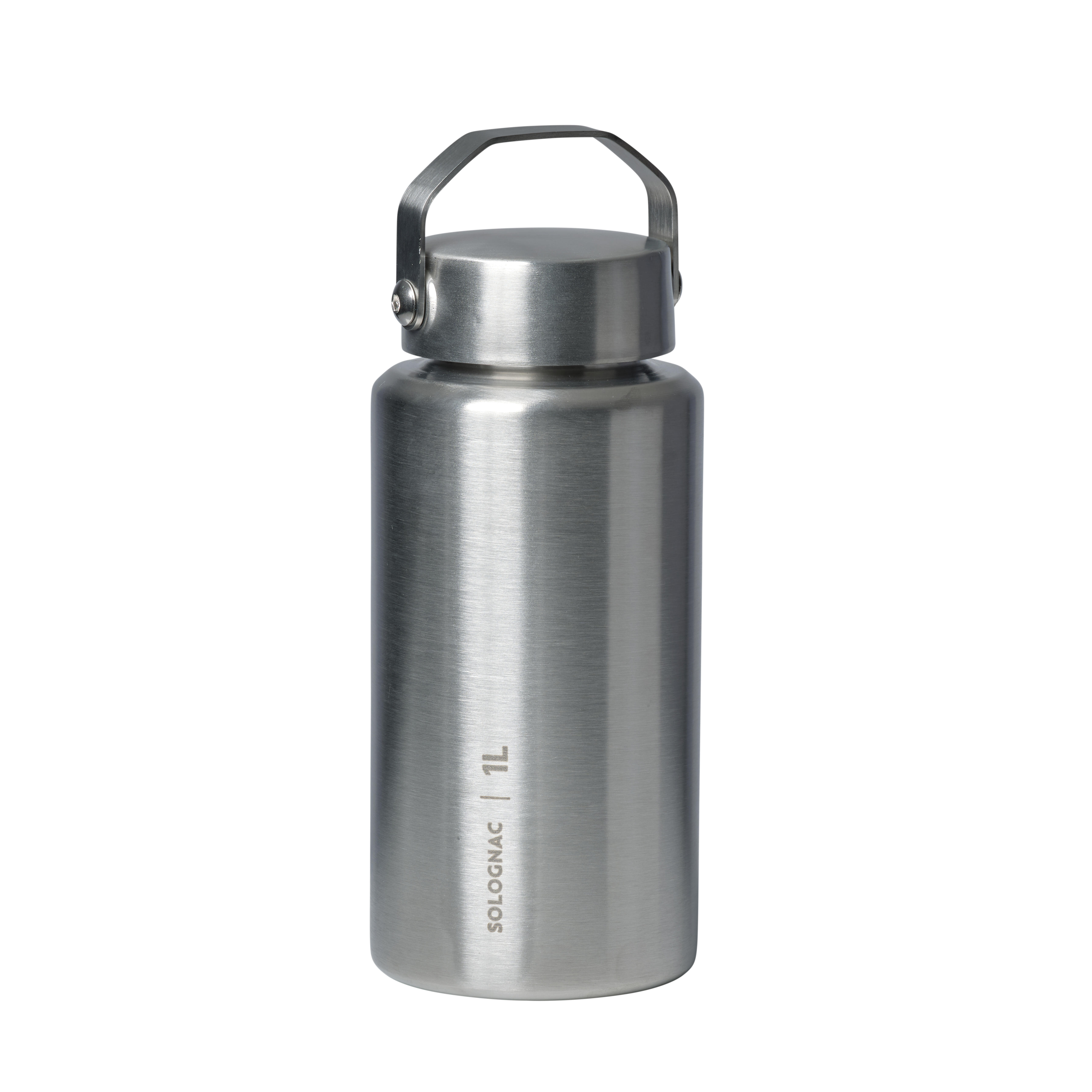 Water Bottle with Screw Cap Stainless Steel 1 L - Bushcraft Grey - SOLOGNAC