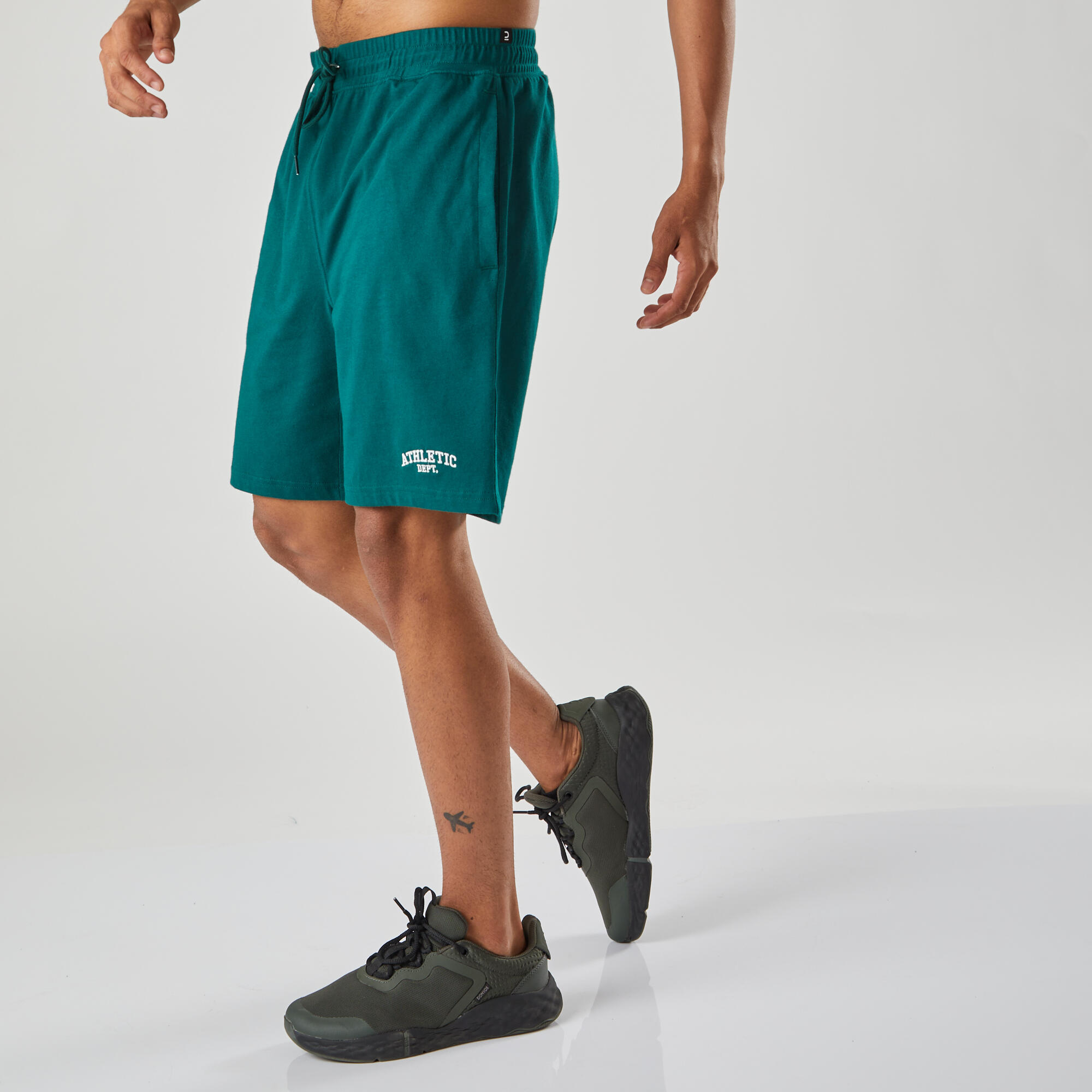 Men's Straight-Leg Cotton Fitness Shorts with Pocket - Green