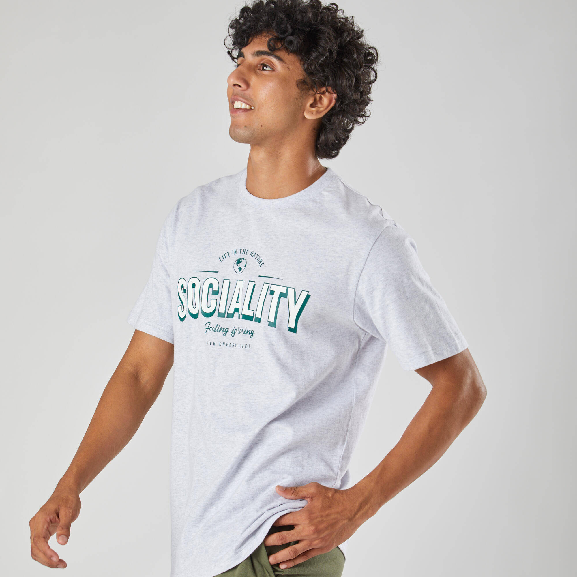 Men's T-Shirt For Gym 500-Grey Print