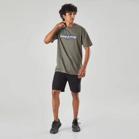 Kaos Fitness Pria 500 Essentials - Khaki Print