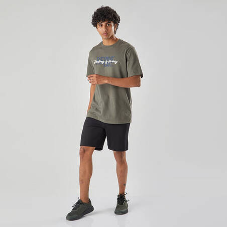 Kaos Fitness Pria 500 Essentials - Khaki Print