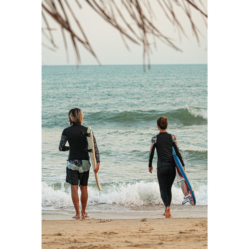 Women's long sleeve t-shirt UV-protection surf top 500 BLK/PRINT