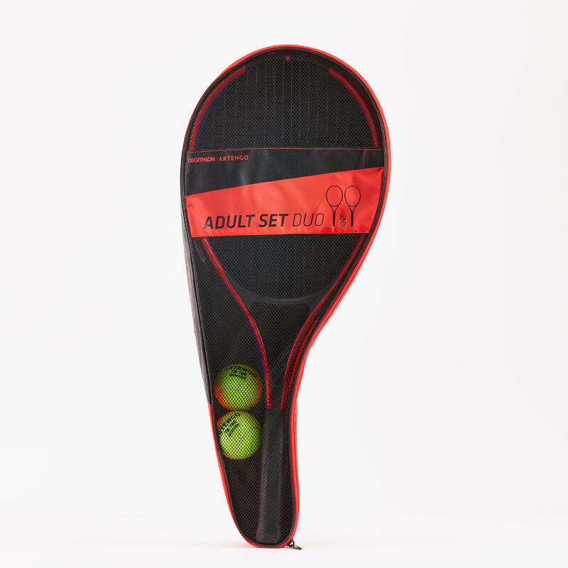 TENNISSET VOOR VOLWASSENEN DUO 2 RACKETS 2 BALLEN 1 HOES