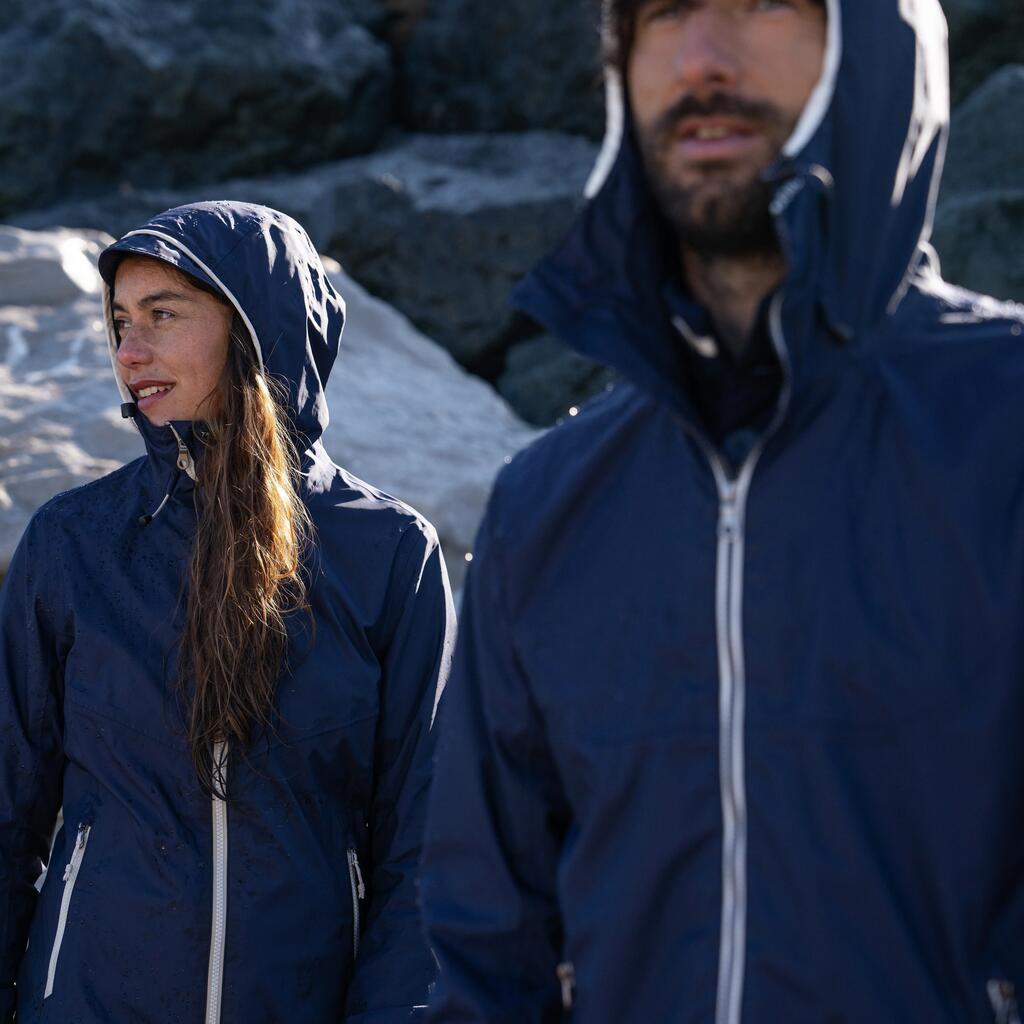 Men’s sailing waterproof jacket - Sailing 100 navy white