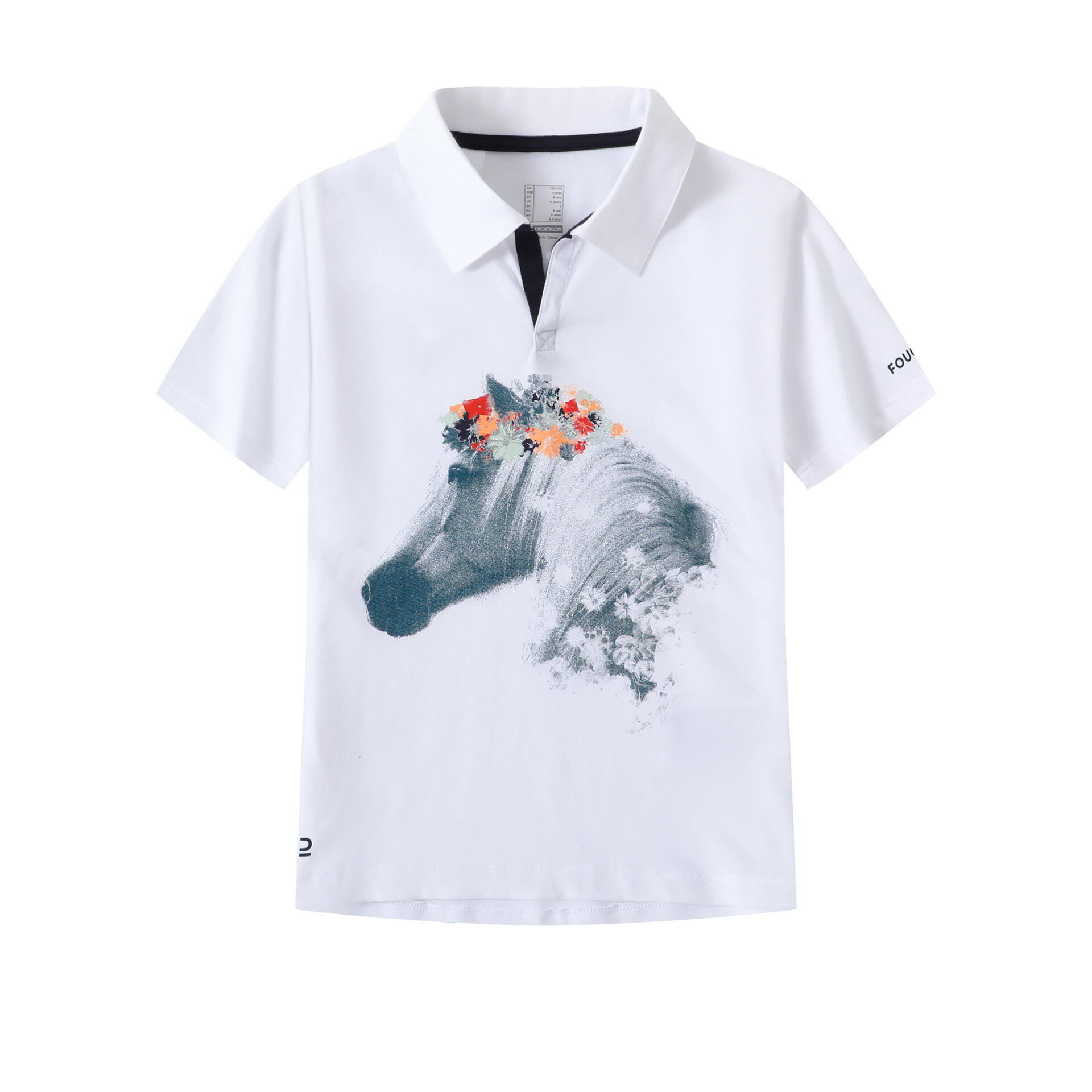 Kids' Short-Sleeved Horse Riding Polo Shirt 100 White