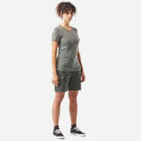 מכנסי דגמ"ח קצרים מכותנה לנסיעות ולהליכות לנשים - דגם TRAVEL100 - ירוק כהה