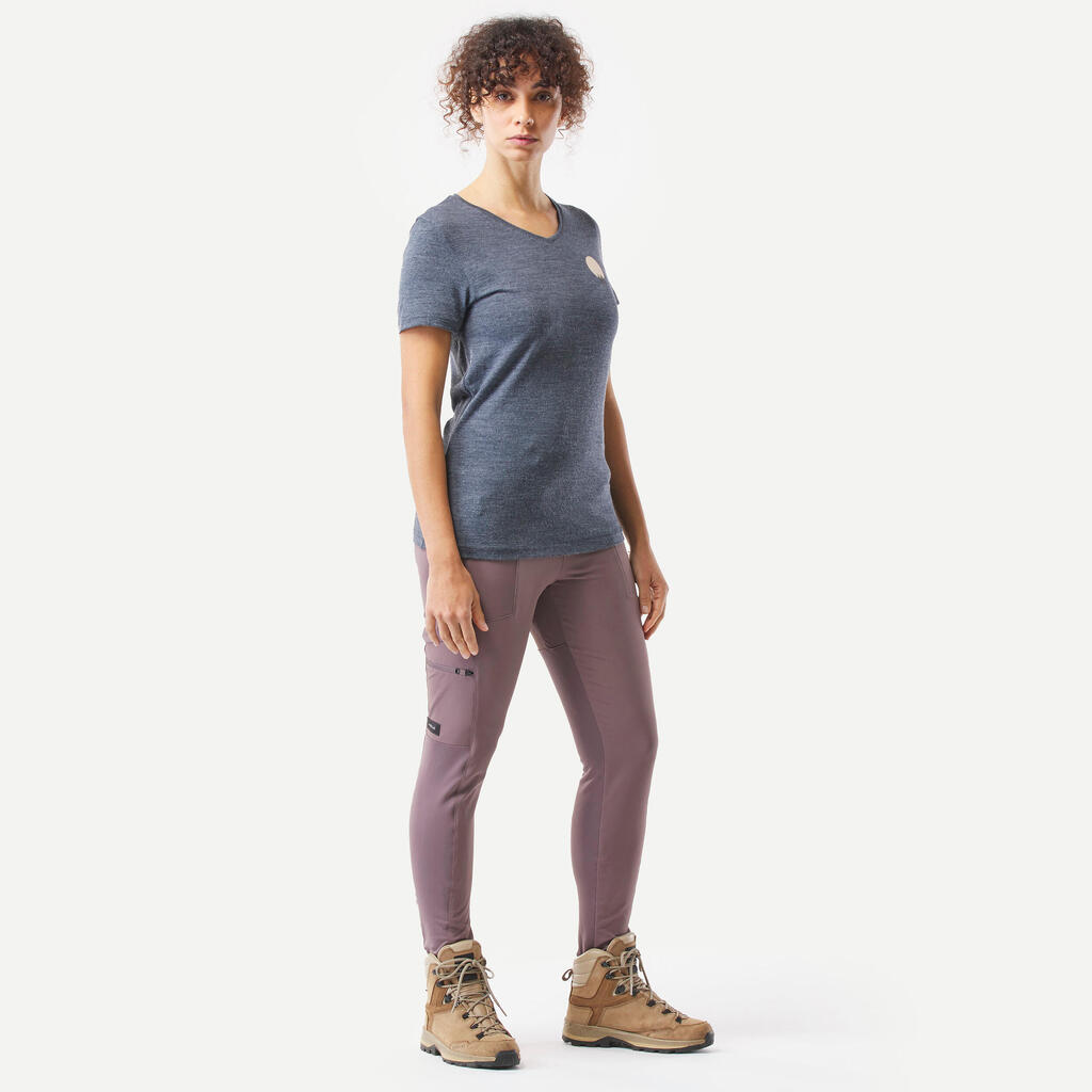 WOMEN’S TREKKING & TRAVEL DURABLE LEGGINGS - TRAVEL 500 - PURPLE