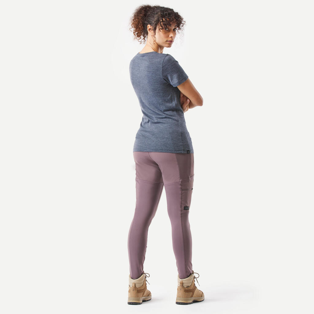 WOMEN’S TREKKING & TRAVEL DURABLE LEGGINGS - TRAVEL 500 - PURPLE