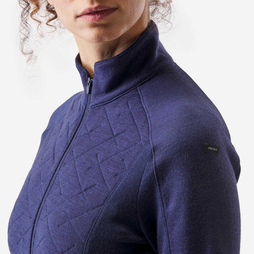 Γυναικείο μακρυμάνικο T-Shirt για Ορεινή Πεζοπορία  από μαλλί Merino με φερμουάρ στον γιακά - MT900